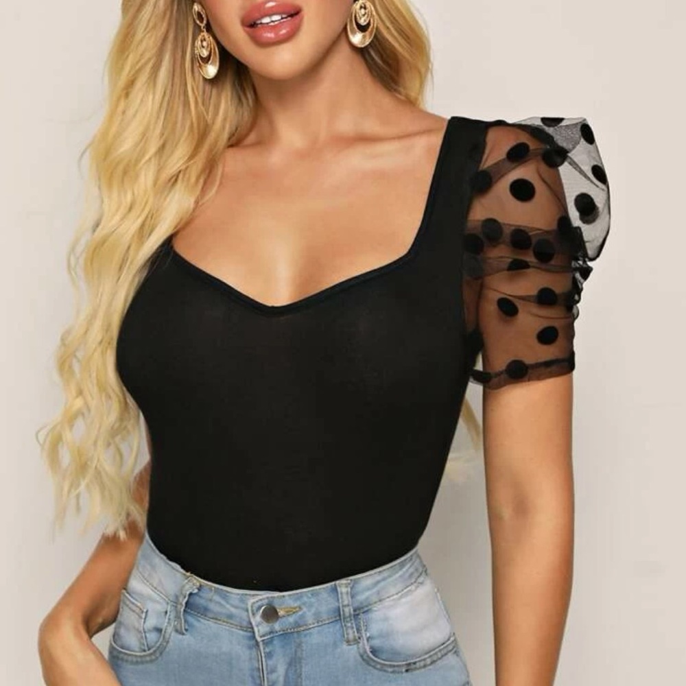 Mesh dot sleeve blouse